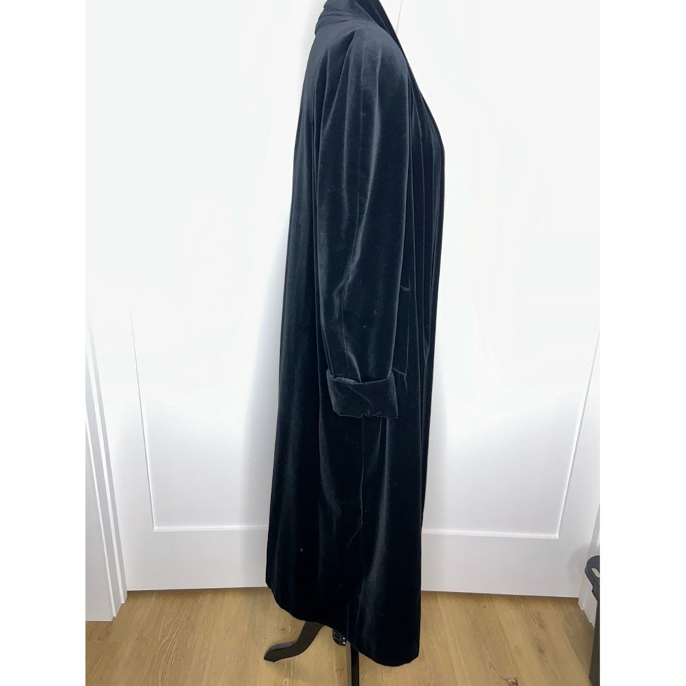 Vintage Velvet Duster Coat Black Long Shawl Collar Open Front Cuffed Lined L/XL - Picture 4 of 10